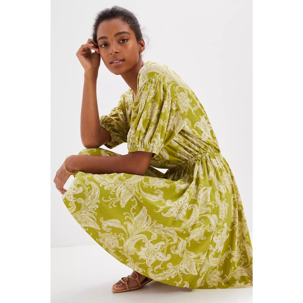 Daily Practice by Anthropologie Green Floral Paisley Mini Dress SZ Large EUC